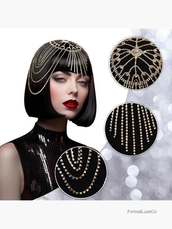 1920s Rhinestone Headpiece Flapper Beaded Cap Hair Jewelry Roaring 20s Gatsby